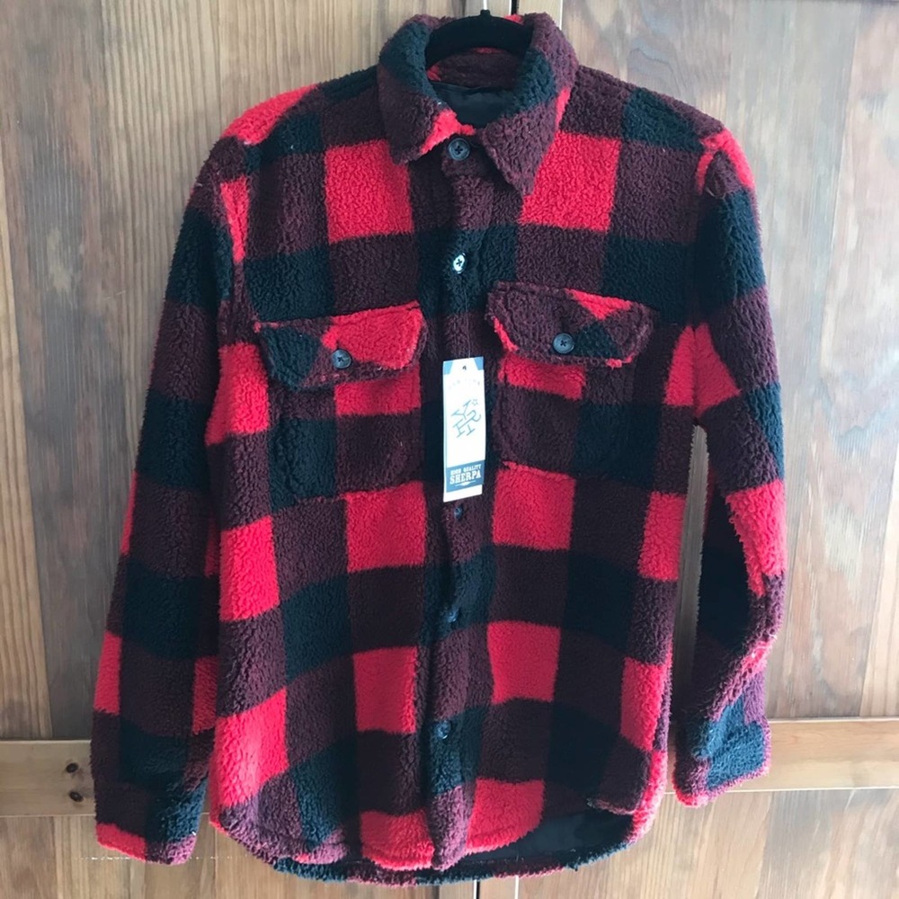Raw Yarn Industries Sherpa Plaid Jacket Red & Black Size Small